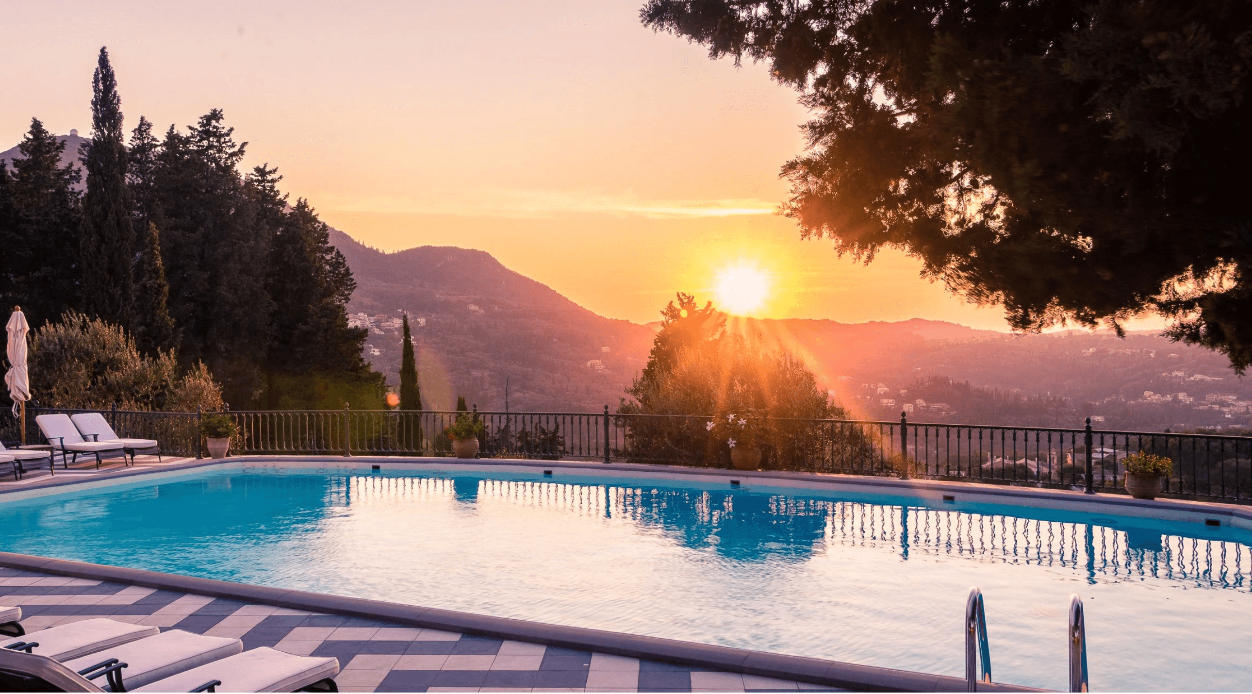 Villa pool at sunset, the Peloponnese