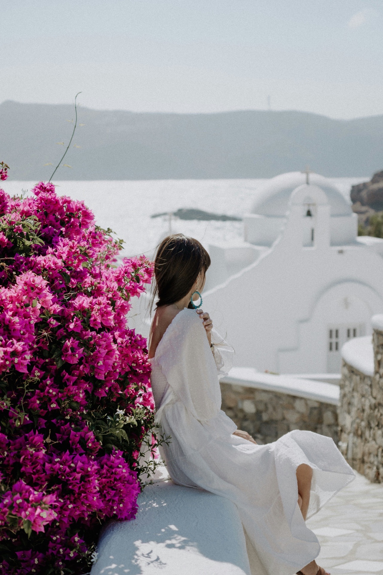 Editorial moment, bougainvillea terrace, Aegean