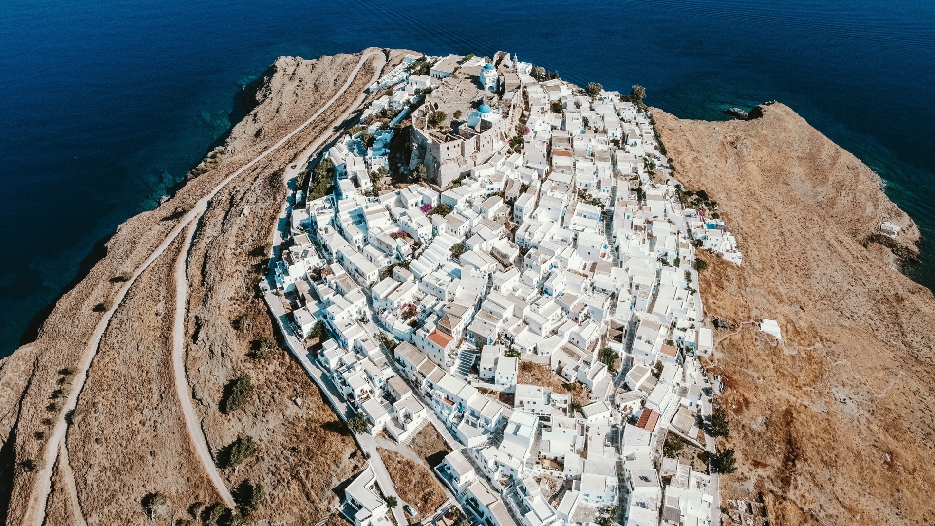 Astypalea Chora aerial, drone production