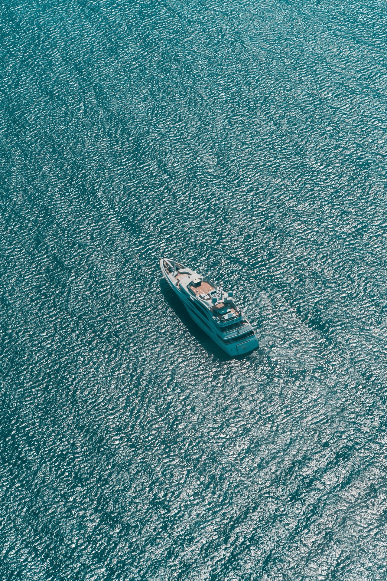 Yacht from above, open Aegean sea