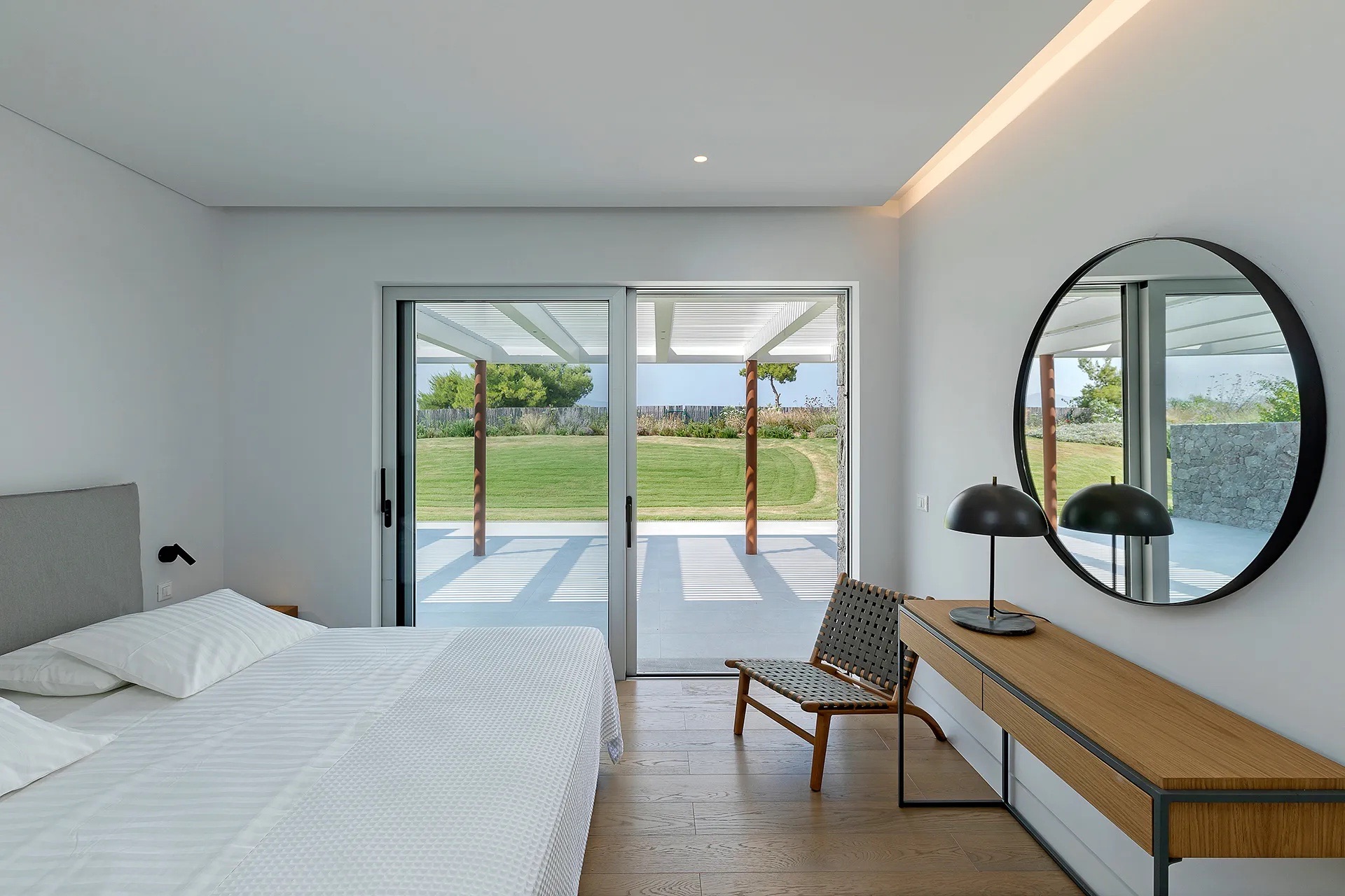 Lower-level family living room with sectional sofa