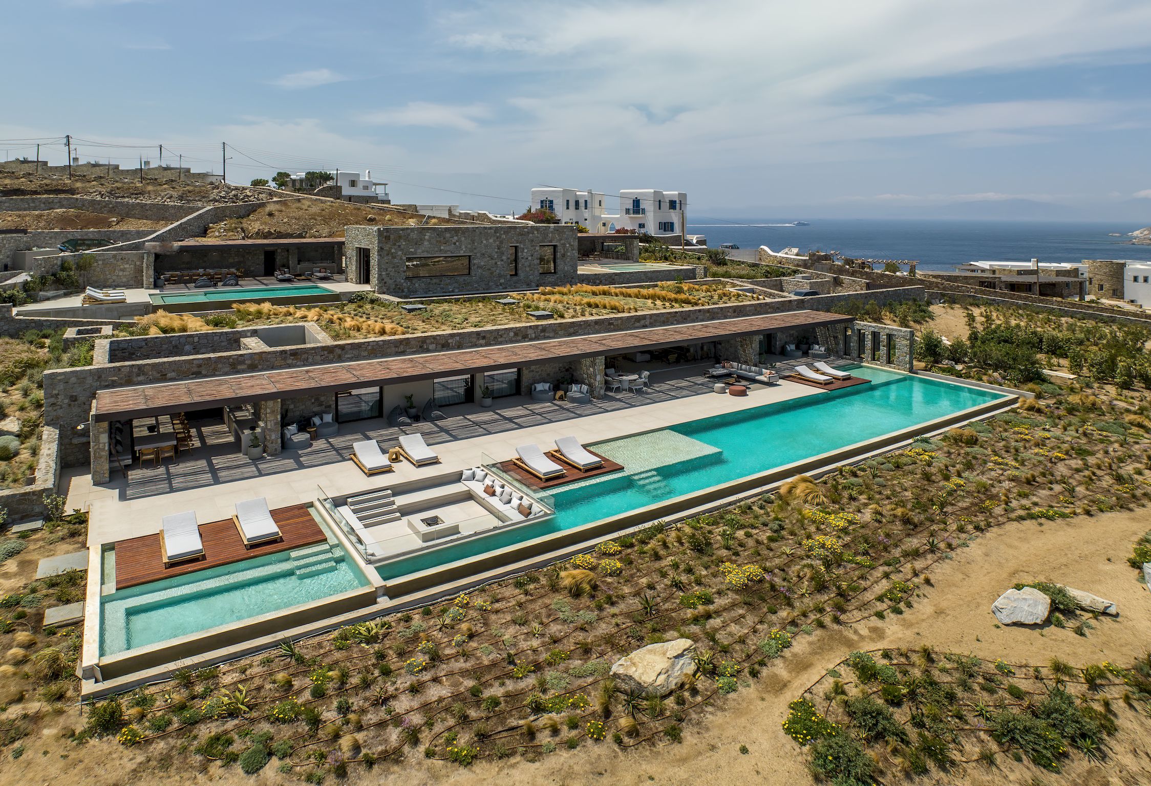 Villa You & Me seen from above, estate and twin pools