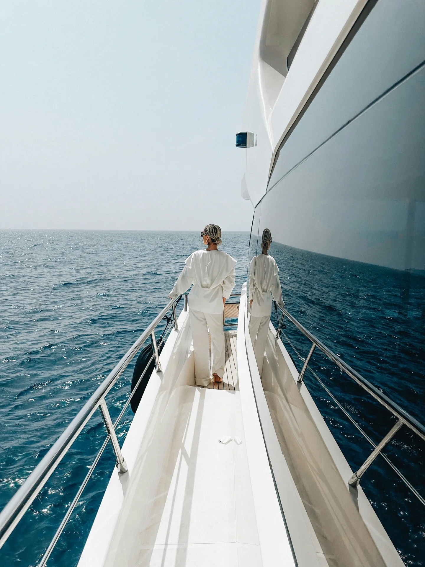 Private yacht charter, gangway over open Aegean waters