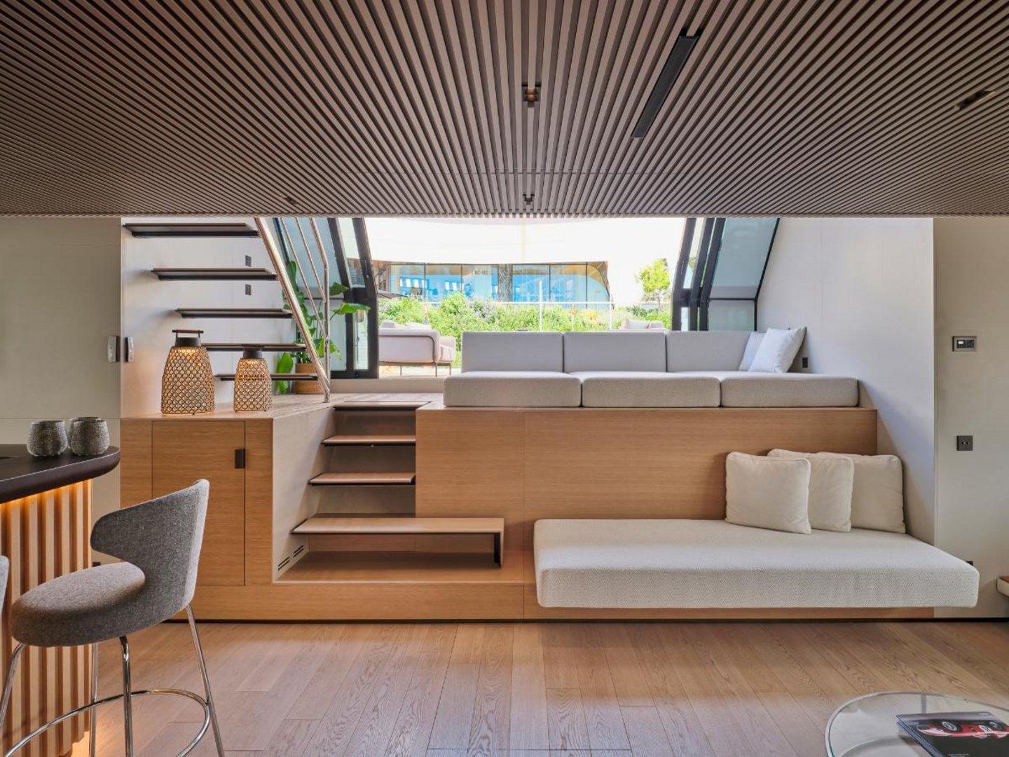 Salon detail, curated furniture and natural materials